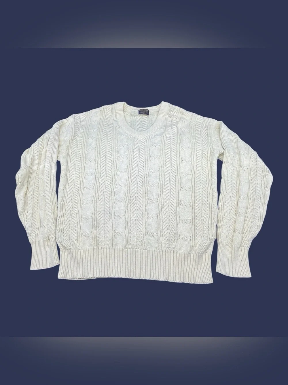 Brooks Brothers Vintage Cream V-Neck Cable Knit Sweater